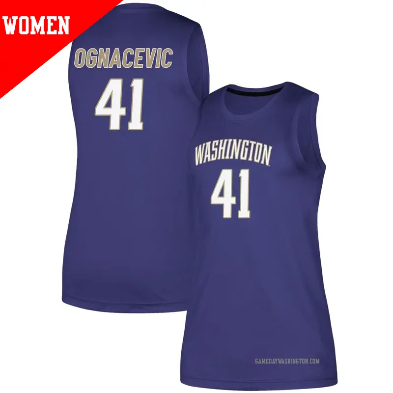 Women's ＃41 Jacob Ognacevic Washington Huskies Replica Purple adidas Basketball Jersey